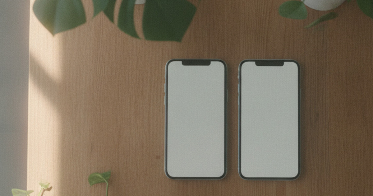 Two smartphones side by side on a wooden table showing plant identification apps with green houseplants in the background