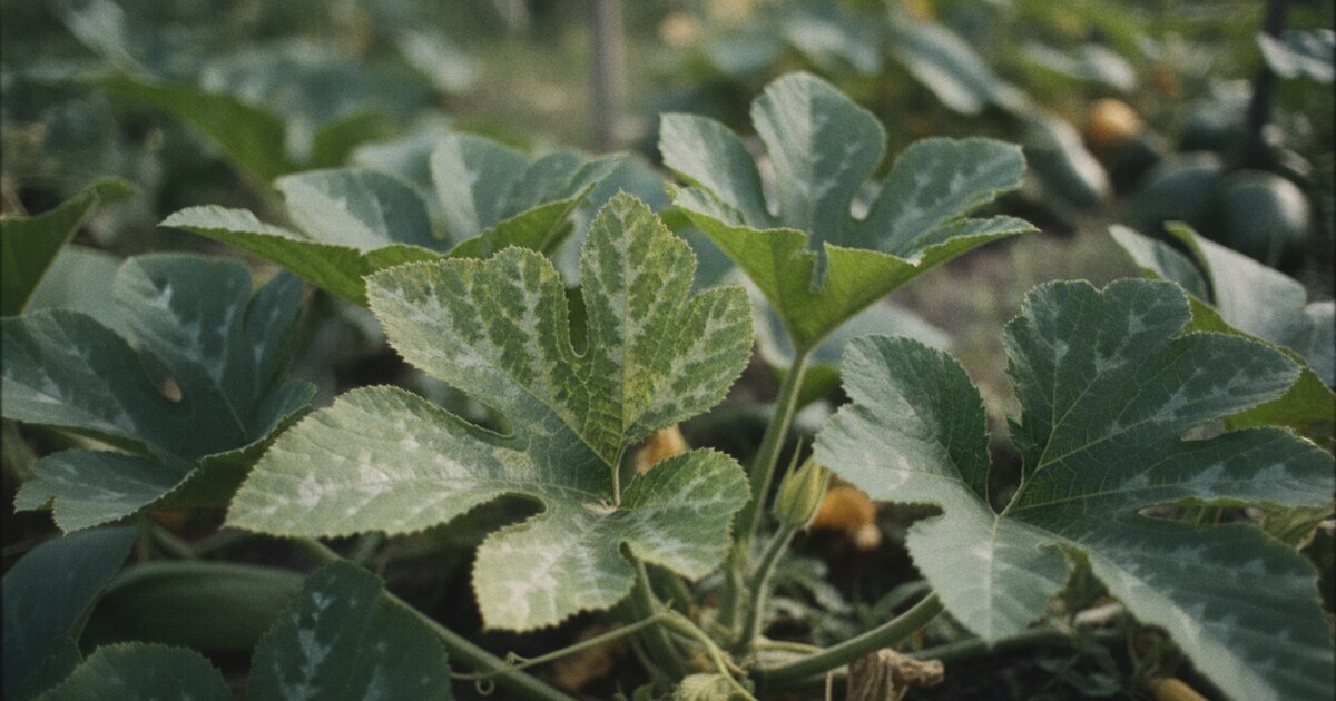 Squash plant leaves turning yellow in a vegetable garden